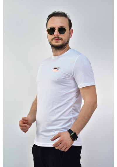Escetic Erkek Beyaz Slim Fit T-Shirt-3286 Beyaz