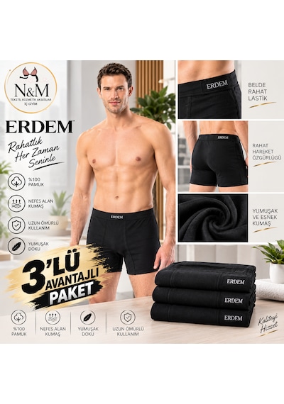Erdem Erkek Siyah Penye Külot-3'adet- 1350sw