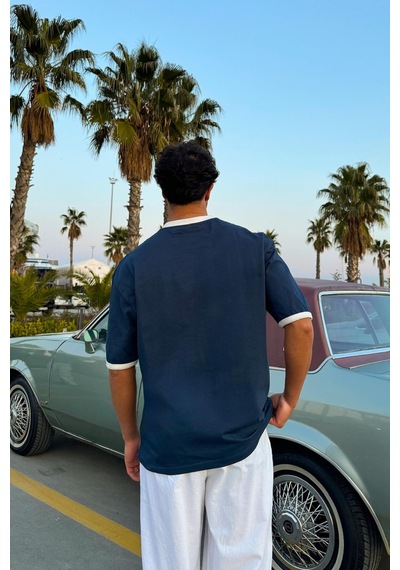 Sunset Valley Baskılı Oversize Tişört İndigo İndigo