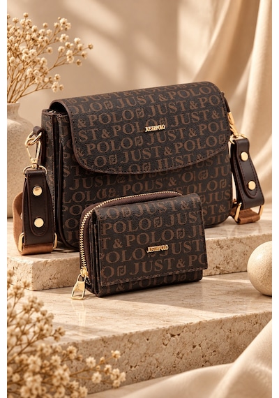 Just Polo Kahverengi 02 Yeni Sezon Kolon Askili 4 Bolmeli Kadin Omuz Cantasi 25x15cm Kahve Rengi