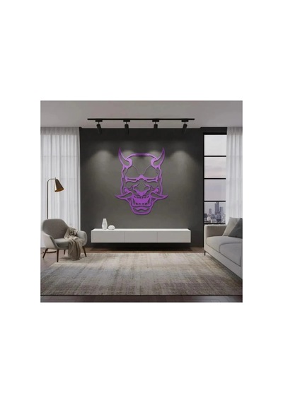 Japon Oni Maskesi Metal Duvar Tablosu - Metal Duvar Sanatı - Siyah - 40 X 50 Cm