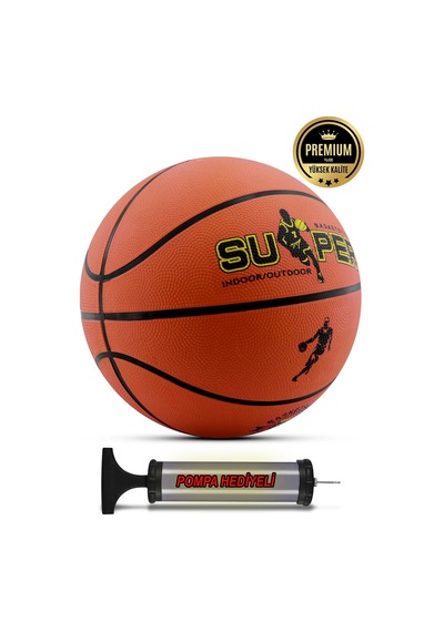 Basketbol Topu Iç Dış Mekan Pompa 7 Numara Turuncu Super Top Genç Yetişkin Çocuk