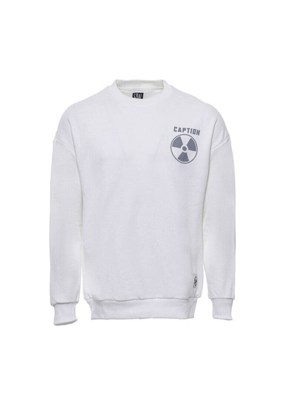 Beyaz Bisiklet Yaka Baskılı Erkek Sweatshirt - Wessi Siyah