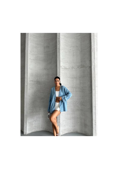 Zdnjeans Açık Mavi Salaş Tensel Kimono Ceket