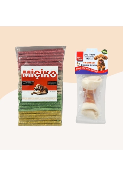 Miçiko Renkli Munchy Köpek Ödülü 100'lü + Tavuklu Düğüm Kemik 15.5cm
