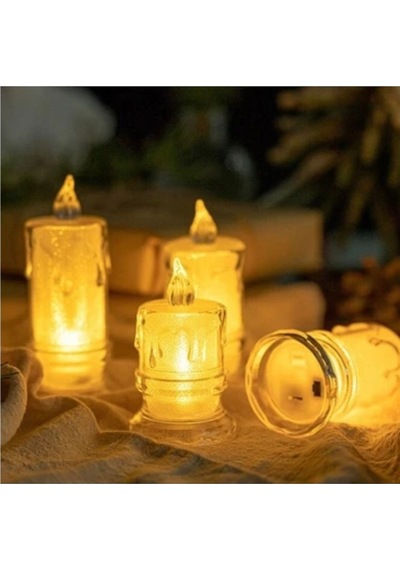 Ledli Pilli 3lü Set Mum Görselli Gece Lambası Açık Kahverengi