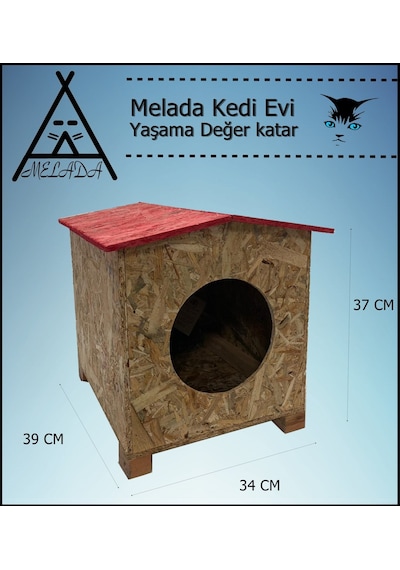 Melada Kedi Evi Dış Ortam Uygun Ahşap Kedi Evi Osb 39x37x34 Cm