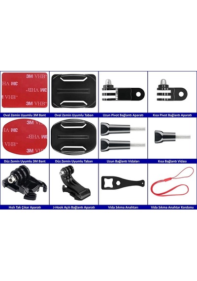 Gplus Bs13kyvjhs 13 Parça Oval Eğimli Yüzey Ve Flat Düz Zemin Hızlı Tak J-hook 3 Yollu Aksiyon Kamera Uyumlu 3m Yapışkan Motor Kask Bağlantı Seti Siyah