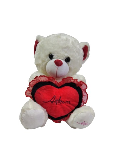 peluş ayıcık 45 cm kırmızı aşkım yazılı kalp yastıklı