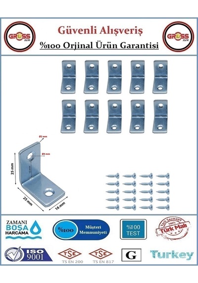 Masa Gönye - 15x25x25 Mobilya Bağlantı L Köşebenti - 10 Adet Saten