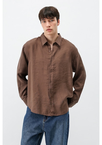 Vamos Modal Kumaş Oversize Gömlek Kahve