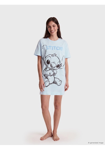 Lcw Young Mavi Stitch Baskılı Kadın Gecelik