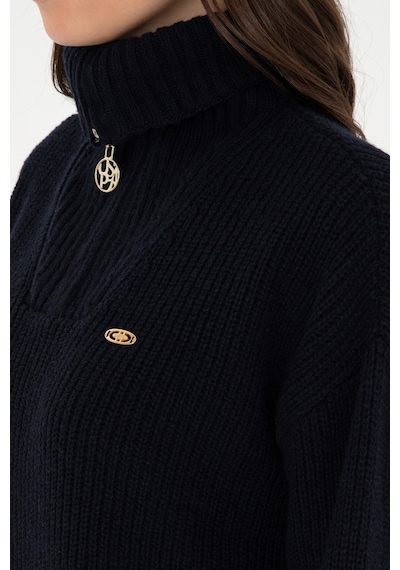 U.S. Polo Assn. Kadın Lacivert V Yaka Fermuarlı Kazak 50297086-VR033