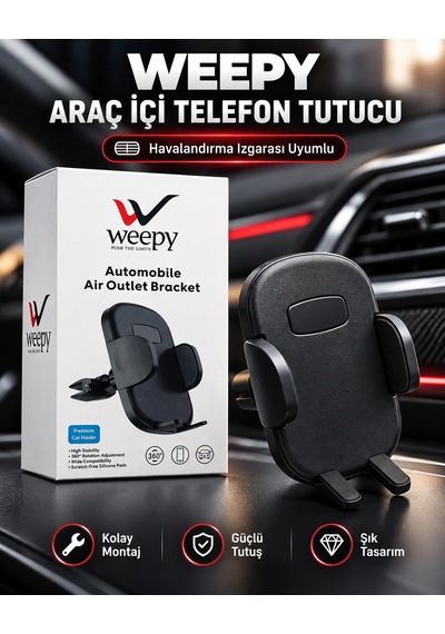 Klıps Araba Telefon Tutacağı Vantuzlu Klima Tutacaklı