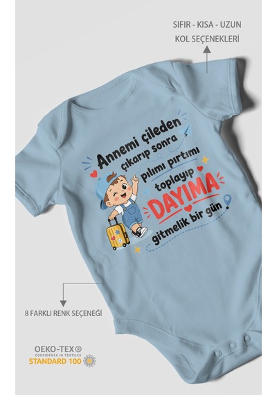 Morivokids Anneye Ve Dayıya Özel Kısa Kollu Bebek Body %100 Pamuk Zbn153-kk Bebe Mavisi