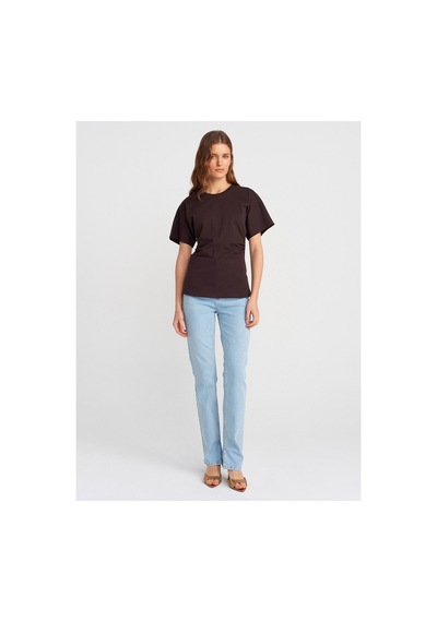 Dilvin 31585 Drape Detaylı T-shirt-koyu Kahve Ekru