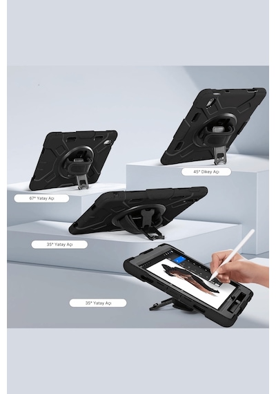 Apple Uyumlu iPad Air 13 M3 Çip 2025 Askılı Defender 360 Dönebilir Standlı Zırh Tablet Kılıfı Korumalı Kapak