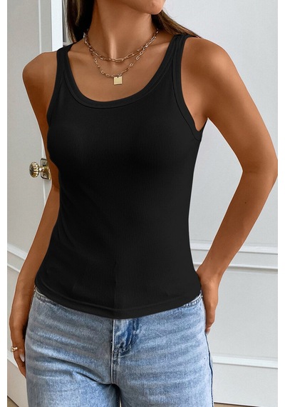 Kadın Siyah Kolsuz Kalın Askılı Uzun Crop Top Bluz & Atlet