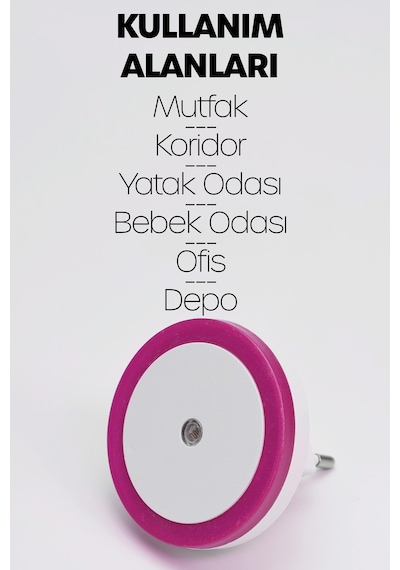 Yuvarlak Otomatik Gece Lambası Işığa Duyarlı Karanlık Ldr Sensörlü Koridor Pembe Gc01 Pembe