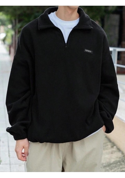 Genius Store Genıus Store Erkek Polar Oversize Sweatshirt Polar Sweatshirt Siyah