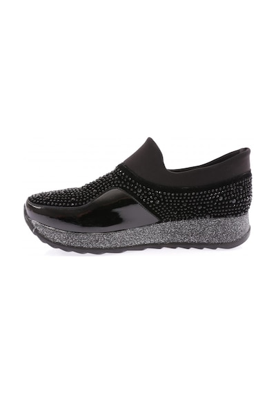 Dgn Akt-17-23y Kadin Kalin Taban Kristal Taşli Sneakers Ayakkabi AKT-17-1563-R1534 Siyah