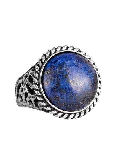 Gerçek Doğal Taş Yüzük - 925 Ayar Katı Gümüş Erkek Yüzüğü Lapis Lazuli İle Gümüş