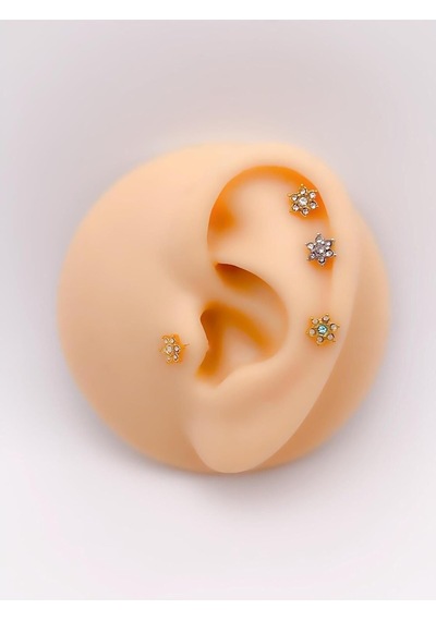 Lexroo Taşlı Papatya Figürlü Kıkırdak Helix Tragus Piercing 1adet Çok Renkli