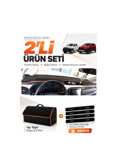 E-biz Toyota Hilux 2016-2025 Uyumlu Torpido Örtüsü + Tay Tüyü Çanta - Siyah-kahverengi - To019