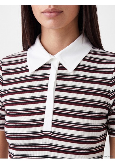 Lcw Everyday Siyah Polo Yaka Çizgili Elbise