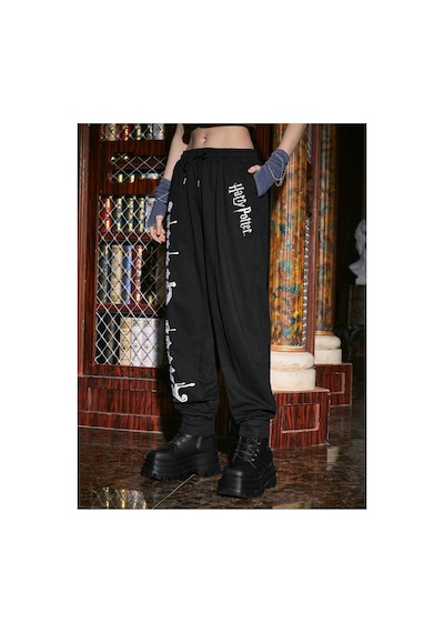 Tarzsokak Harry Potter Letter Graphic Drawstring Waist 4 Mevsim Eşofman Siyah