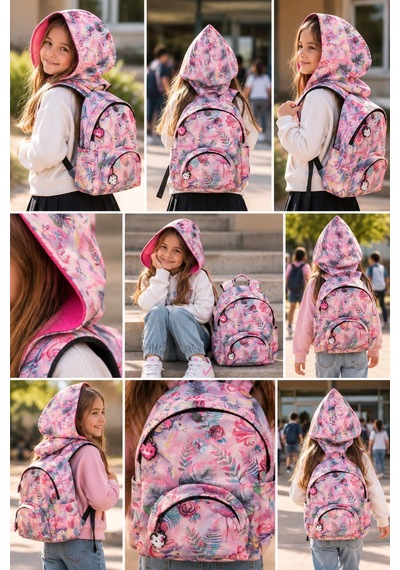 Unisex Su Geçirmez Flamingo Ve Unicorn Desenli Çıkarılabilir Kapüşonlu Sırt Çantası Çok Renkli