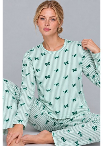Kadın Comfort Esnek Yeşil Pijama Takımı 4801