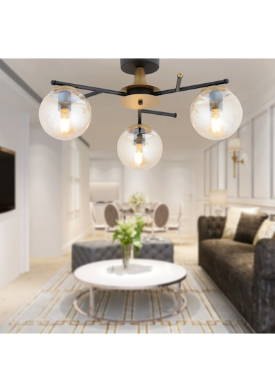 Peyda 3'lü Siyah Eskitme Bal Camlı Modern Koridor Yatak Odası Salon Avize