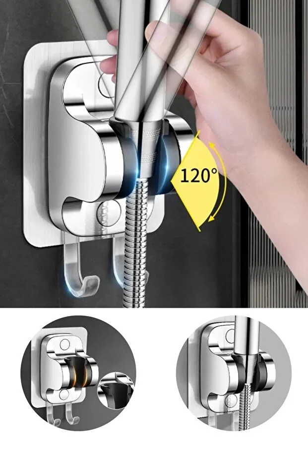 Yapışkanlı Duş Başlığı Tutucu , Ayarlanabilir Su Geçirmez Yapışkanlı Mafsal Chrome Tepe Duş Sistemleri Krom