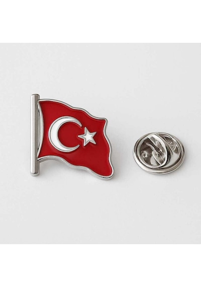 Ay Yıldız Türk Bayrağı Yaka Rozeti Gümüş 2x2 Cm Parlak Dalgalı Metal Bayrak Rozet Gri