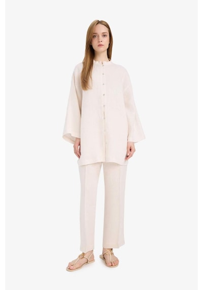 Defacto %100 Keten Straight Fit Esnek Belli Cepli Pantolon D4388ax25smer42 Ekru