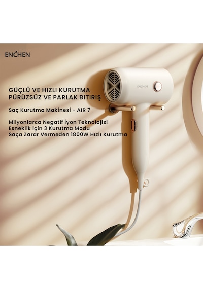 Air 7 1800 Watt Negatif İyonik Teknoloji 3 Sıcaklık Modlu Saç Kurutma Makinesi
