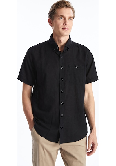Lcwaıkıkı Classic Siyah Regular Fit Keten Karışımlı Erkek Gömlek