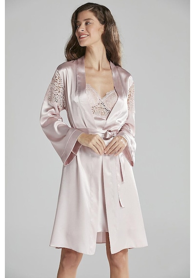 Pierre Cardin 6955 Çeyiz İpek Saten 6 Lı Sabahlık Pijama Gecelik Takımı Pudra