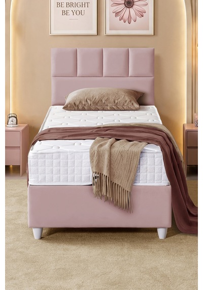 Baza Seti, Monaco Tek Kişilik Baza Başlık Maxi Yatak Seti, Pembe - 100x200 Cm 100 x 200