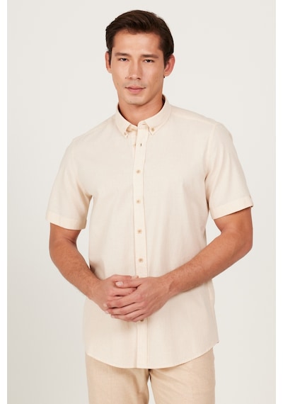 AC&Co / Altınyıldız Classics Erkek Ekru Slim Fit Dar Kesim Düğmeli Yaka %100 Pamuk Desenli Kısa Kollu Gömlek Ekru AC&Co / Altınyıldız Classics Erkek Ekru Slim Fit Dar Kesim Düğmeli Yaka %100 Pamuk Desenli Kısa Kollu Gömlek Ekru