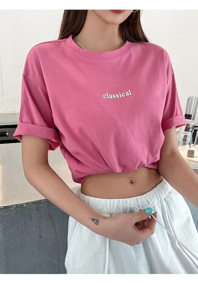 Pembe Oversize Classical T-shirt - Oversize Baskılı Pembe