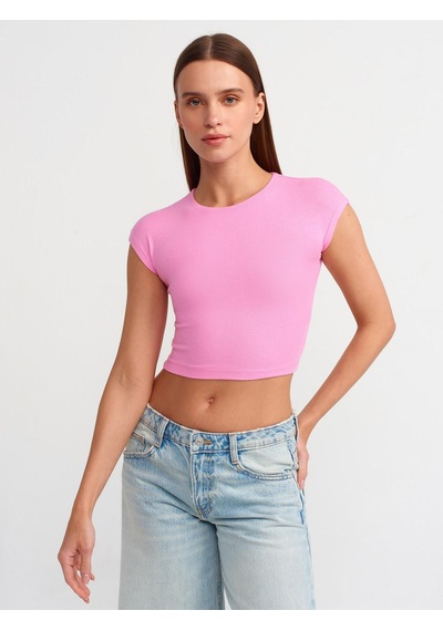 Dilvin Pamuk Ve Modal Karışımlı Crop Top-pembe Pembe