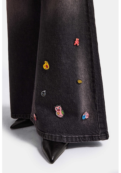 Kadın Koyu Kot 2w6-195 Flare Fit Emoji Icon Detaylı Tasarım Esnek Kumaş Denim Jean
