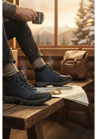 Enoch Erkek Siyah Waterproof Kürklü Outdoor Trekking Ve Kışlık Bot Lacivert