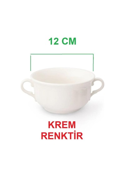 Krem Renk Çift Kulplu Çorbalık Porselen Çorba Kabı Çorba Dondurma Kasesi 12 Cm 350 Cc 4 Adet