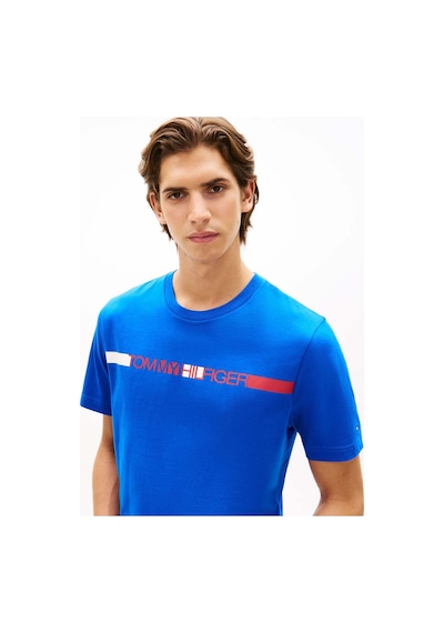 Tommy Hilfiger Brand Love Strıpe Tee - Logo Baskılı T-shırt Blue