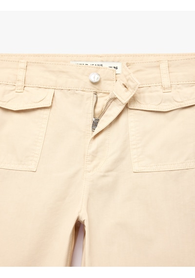 Koton Pamuklu Düğmeli Normal Bel Cep Detaylı Bol Paça Pantolon - Culotte Jeans Ekru 7wal40022mw