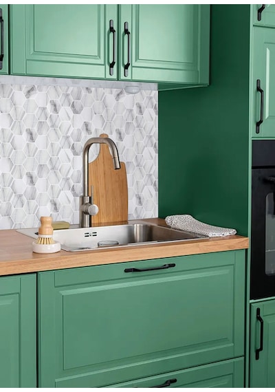 Tink Kendinden Yapışkanlı Beyaz Petek Mermer Desenli Pvc Panel 41x62cm