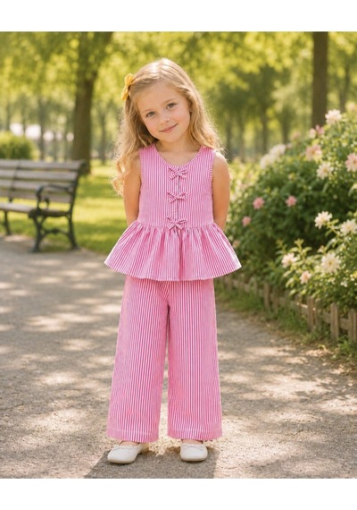 My Kids Wear Kız Çocuk Bella Fiyonk Detaylı Alt Üst Takım 12800 Fuşya
